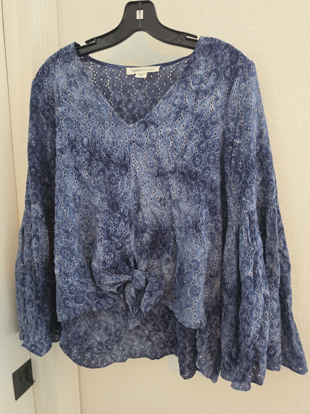 Karen Kane Navy Blue Eyelet Tie-Front V-Neck Blouse